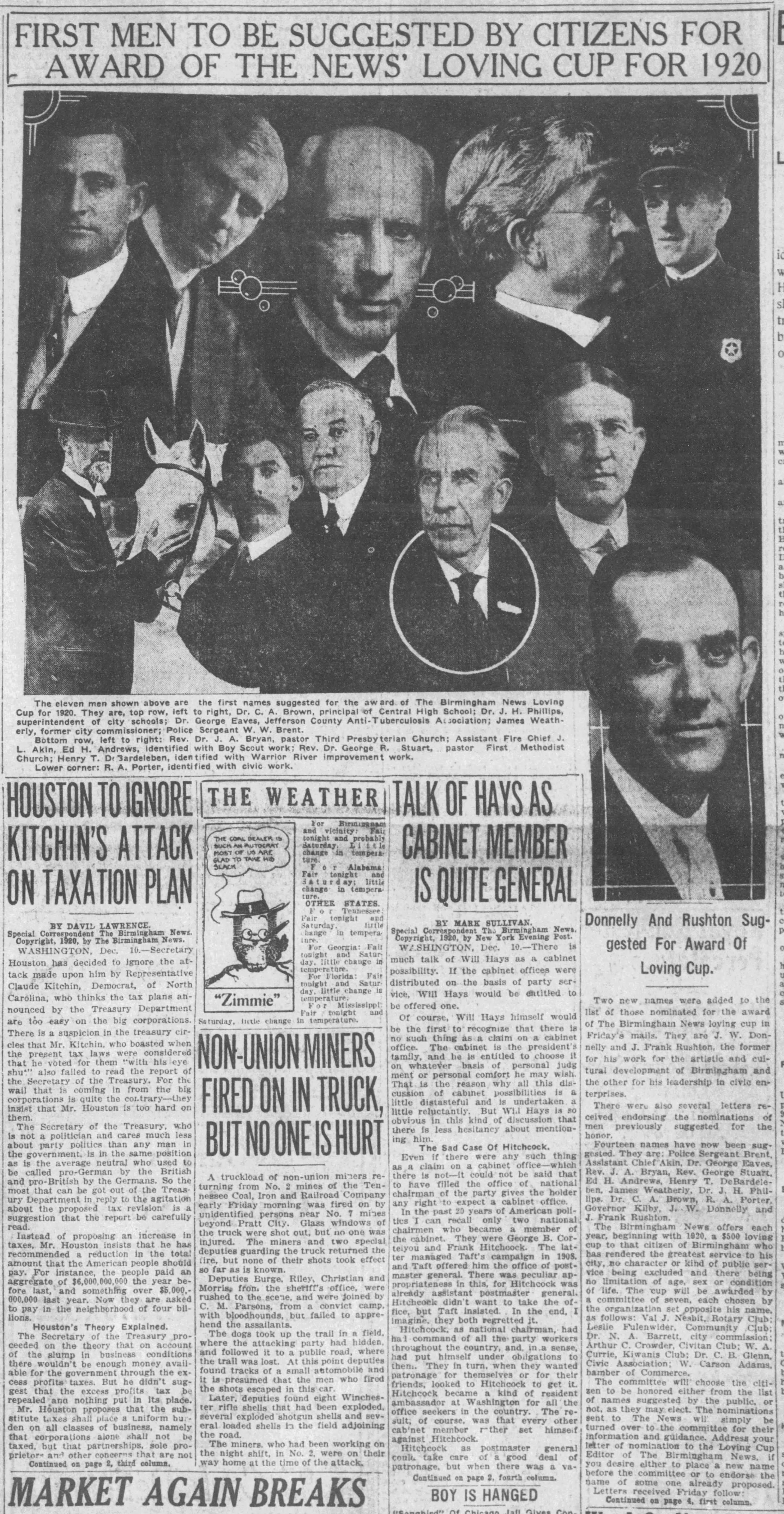 First Men To Be Suggested by Citizens for Award of the News' Loving Cup for 1920